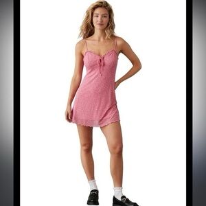 American Eagle Outfitters Mesh Mini Babydoll Dress in Pink